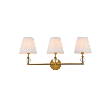 Living District Bethany 3 Lights Bath Sconce In Brass With White Fabric Shade LD7023W24BR